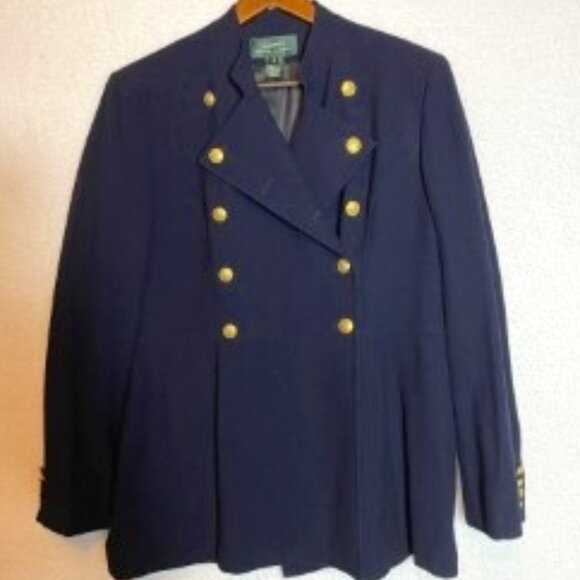 RALPH LAUREN VTG MILITARY JACKET NAVY DOUBLE BREASTED SZ 14- WORSTED WOOL- USA - Picture 2 of 9
